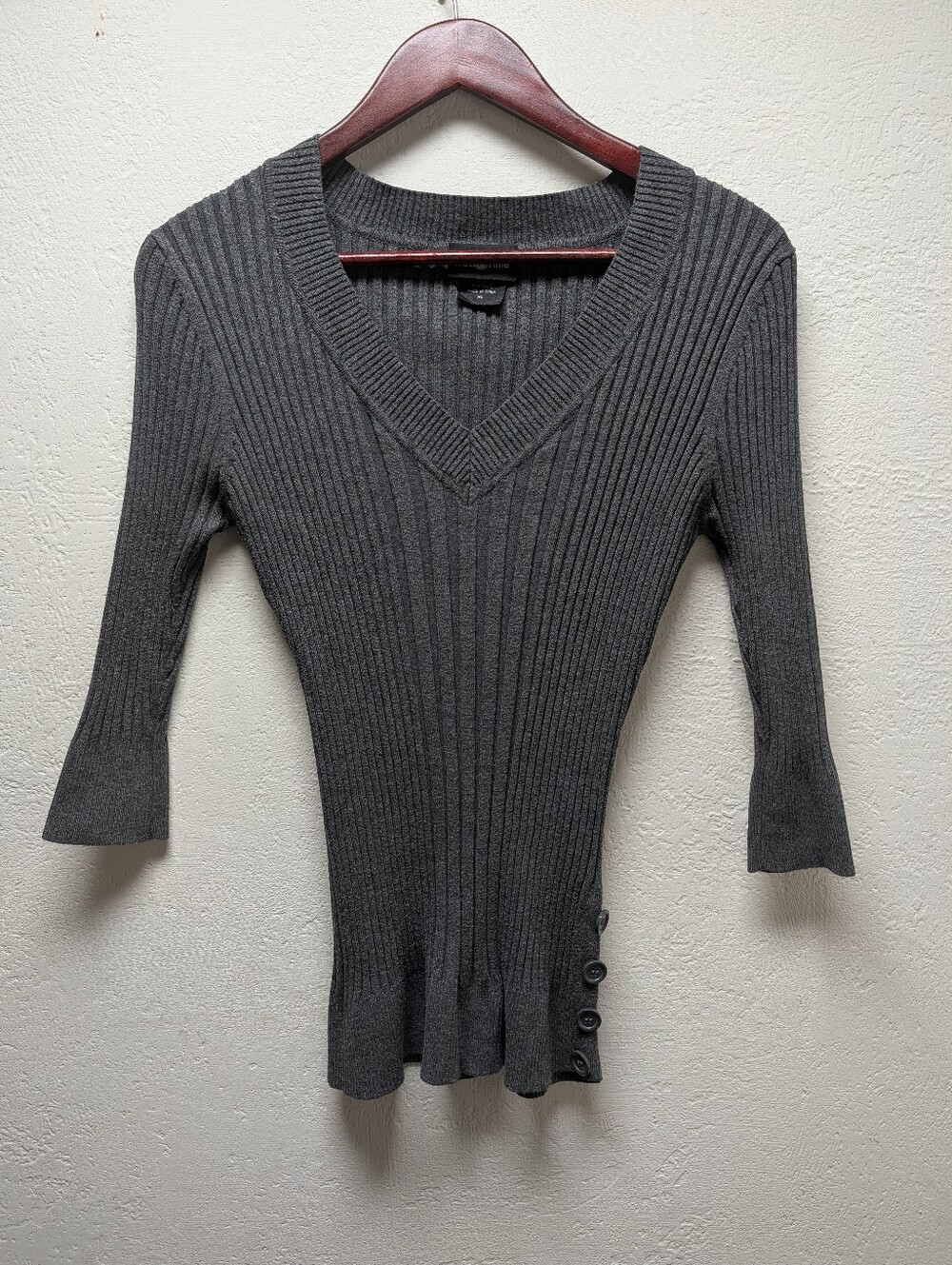 Vintage Y2K Its Our Time Gray Ribbed Knit Sweater V-Neck Flared Sleeve Top Sz XL